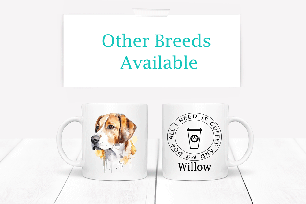 Beagle printed mug showing both sides of mug