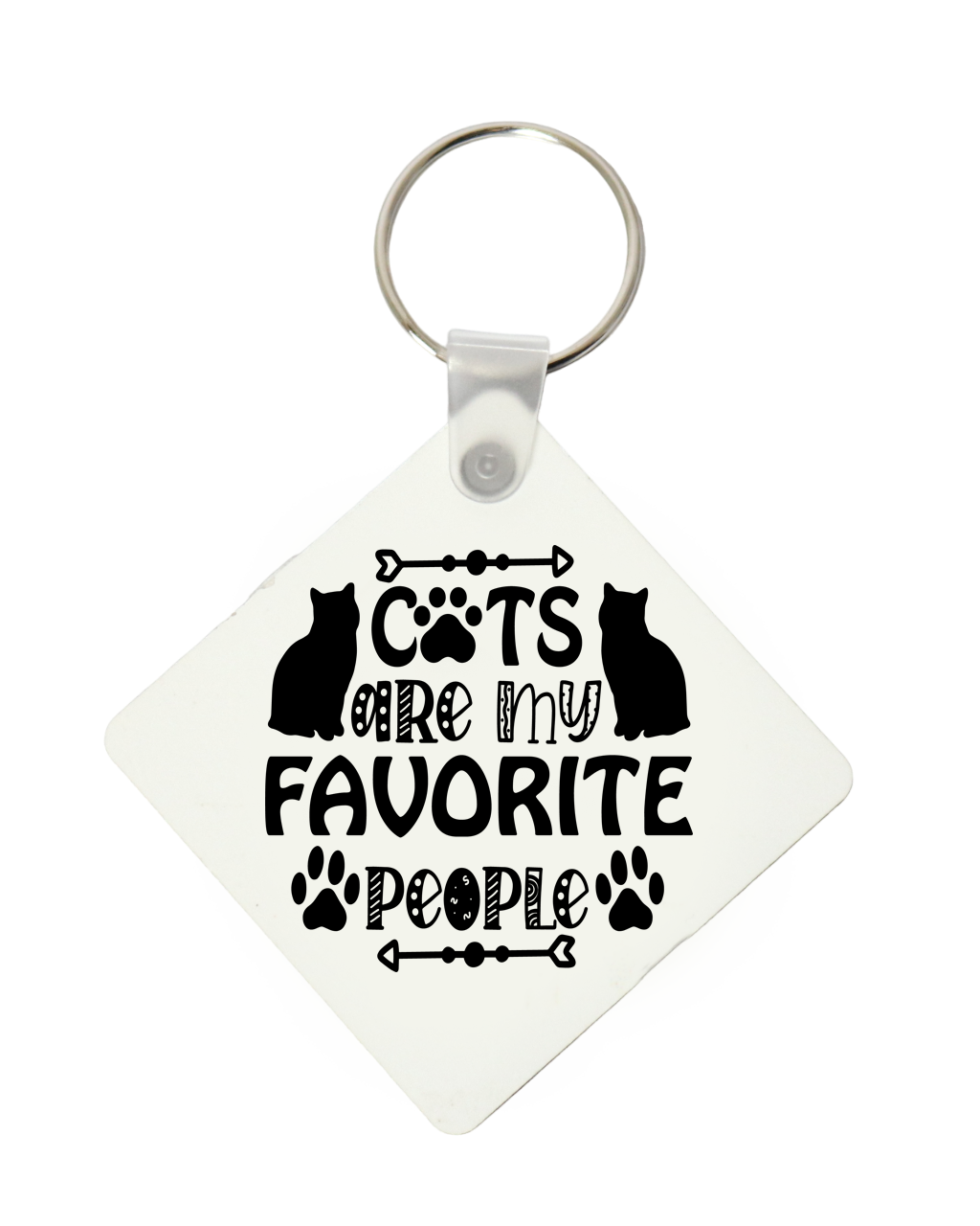 Cats are my favourite people slogan printed keyring