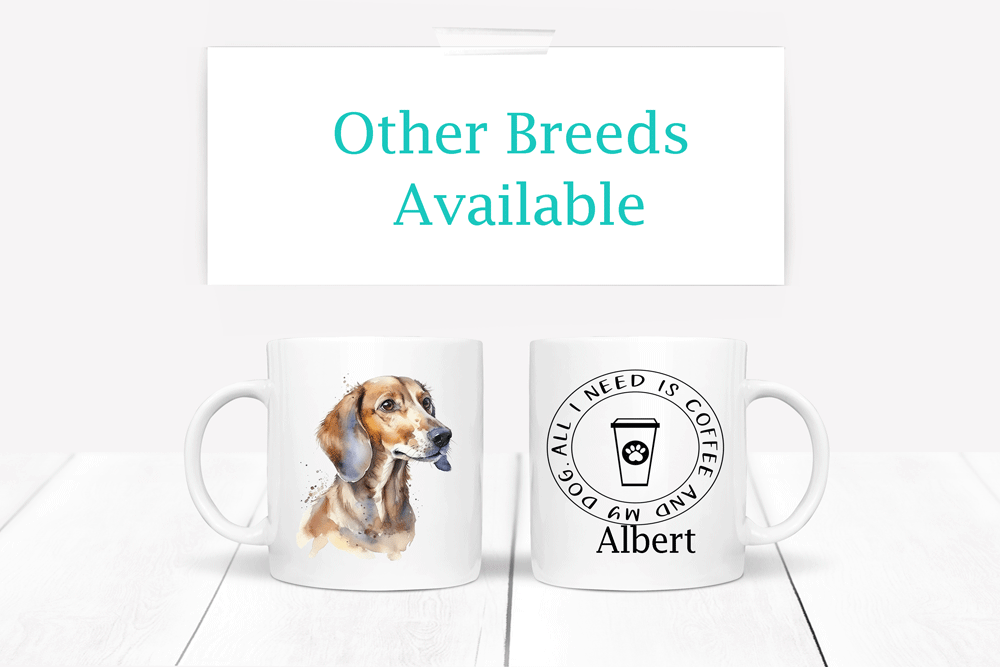 Dachshund printed mug showing both sides of mug