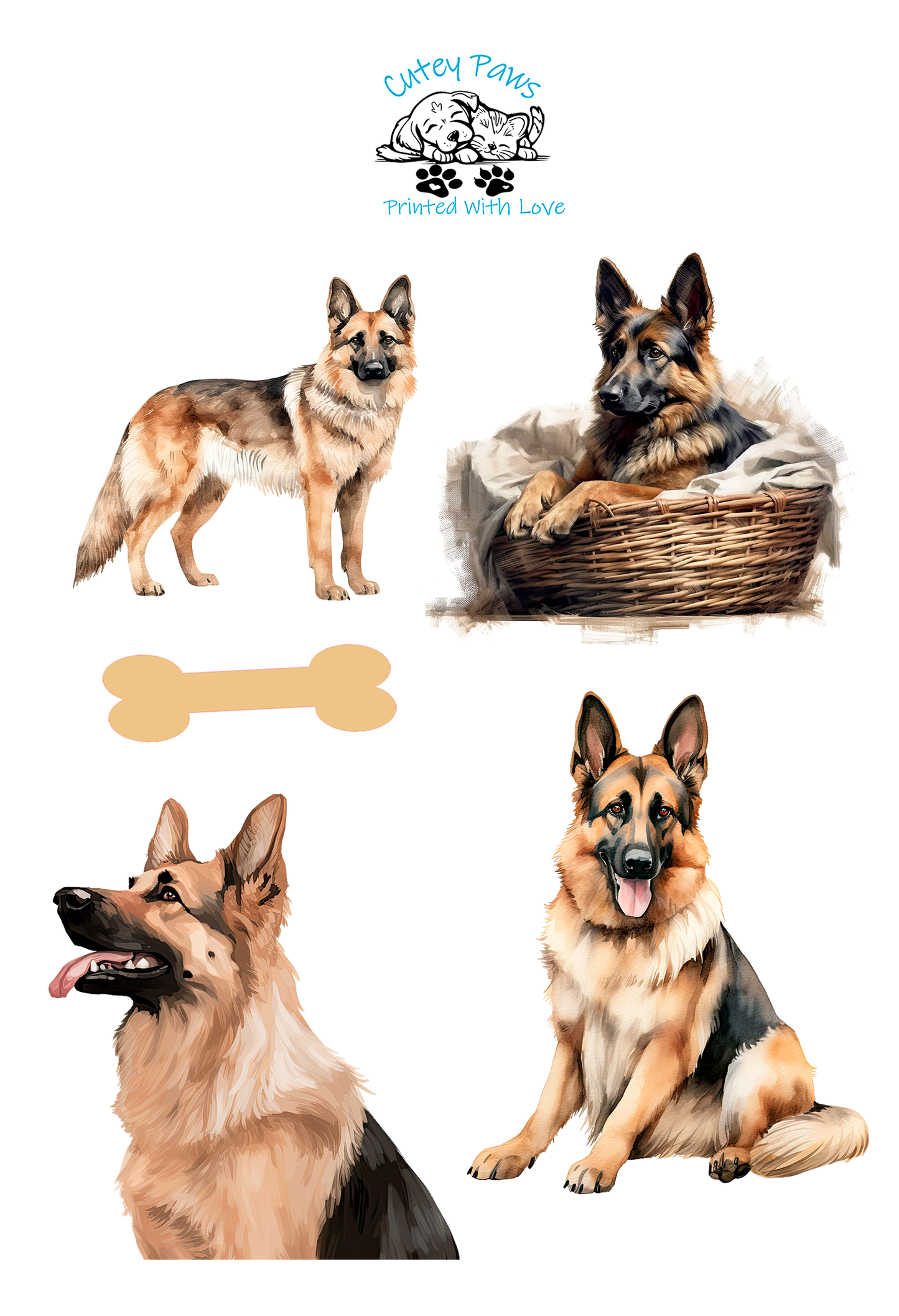 full colour stickers featuring a german shepherd dog