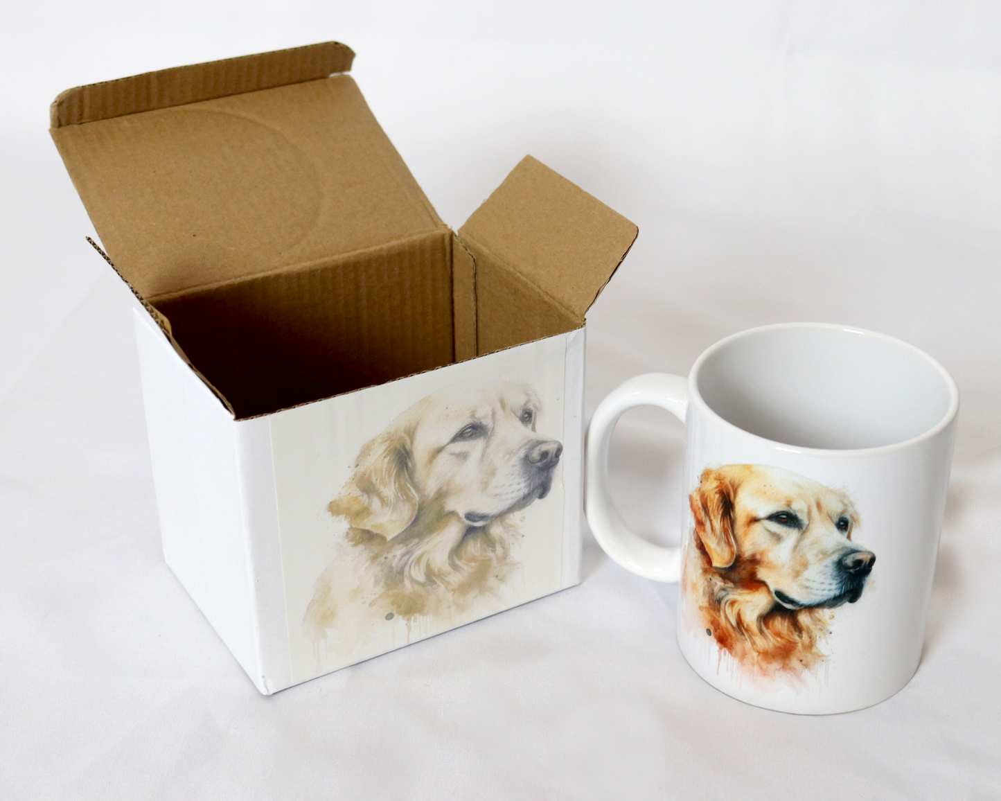 golden retriever printed mug with gift box