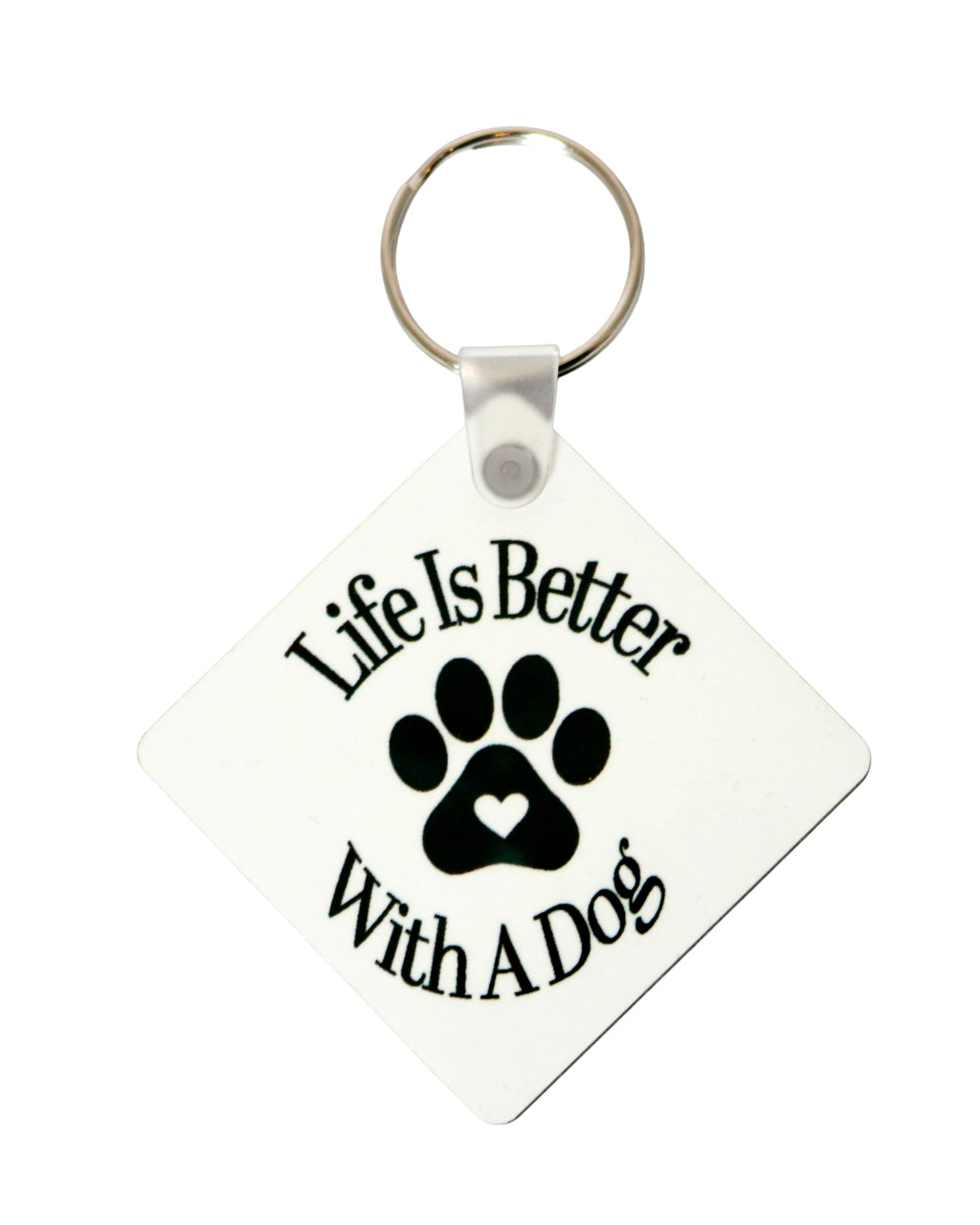 Life is better with a dog slogan printed keyring