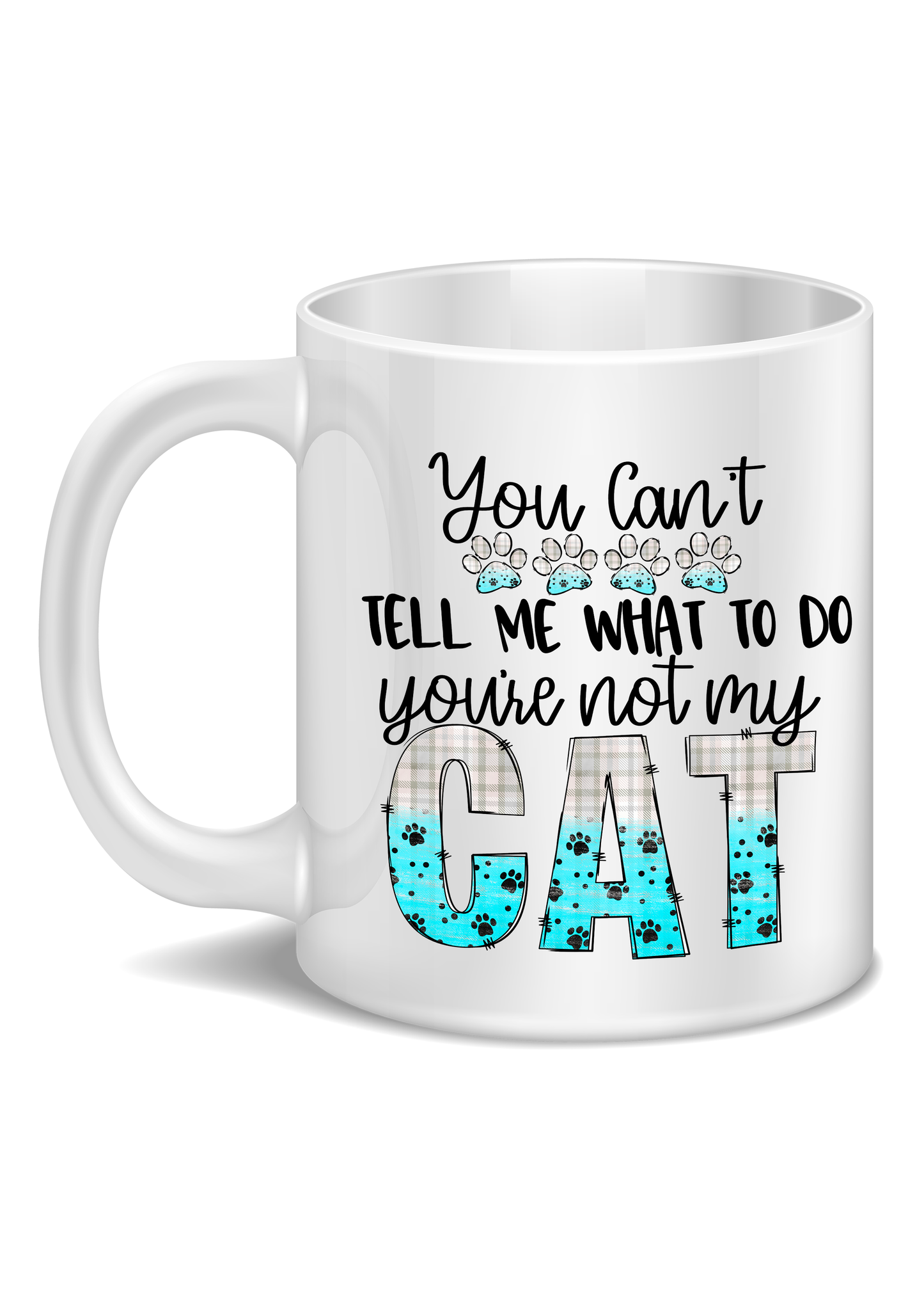 printed ceramic mug with funny cat slogan print 
