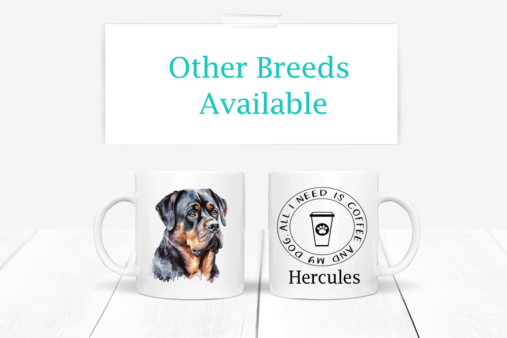 rottweiler printed mug showing both sides of mug