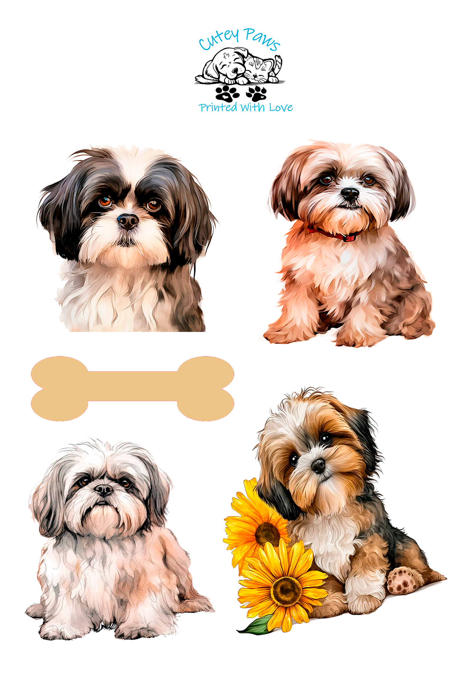 full colour glossy stickers shih tzu print 